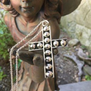 XLarge Sterling Silver Cross Chain Necklace Mexico